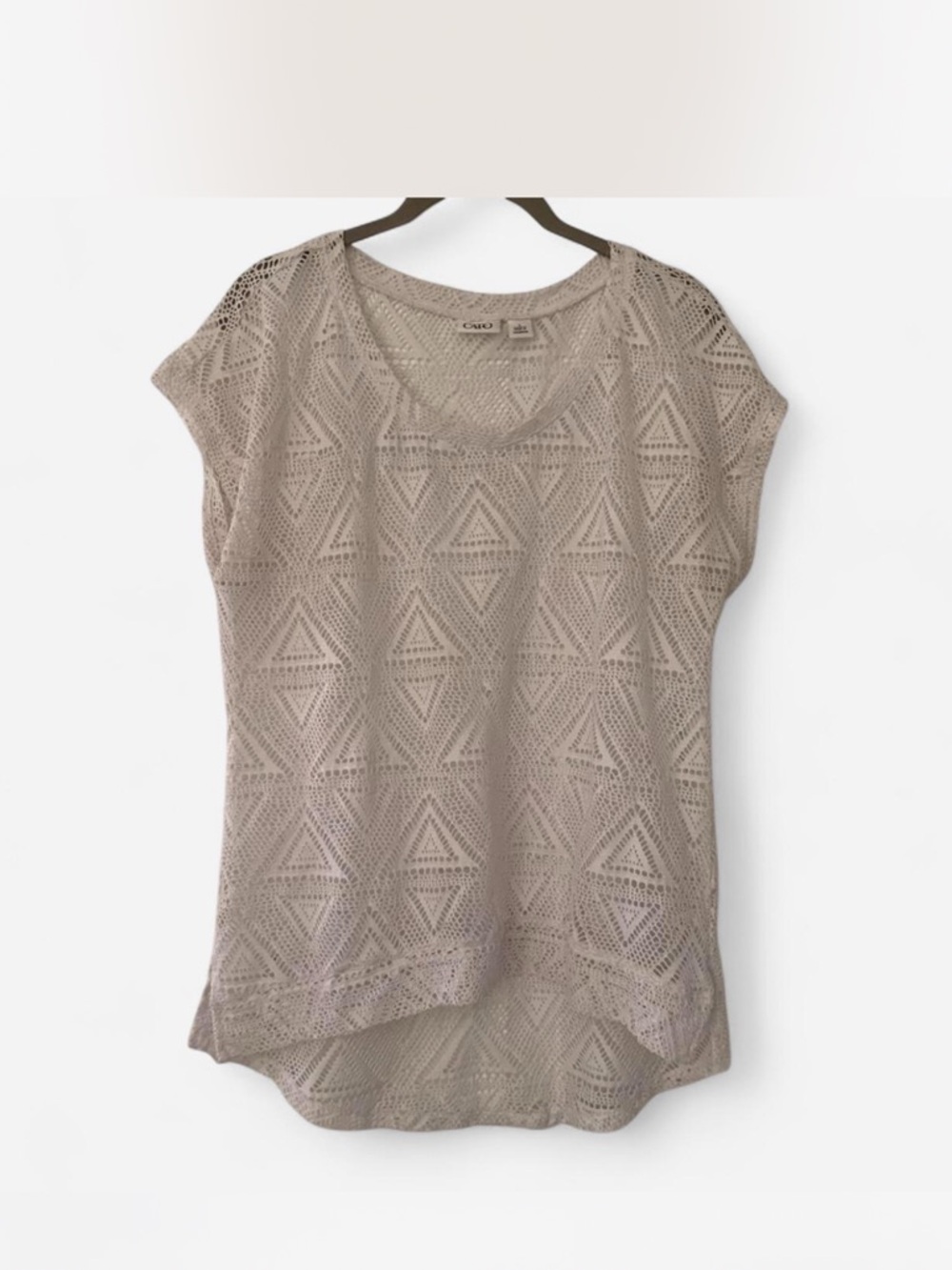 Boho Cowgirl Cato off-white/cream crochet Knit Short Sleeve Scoop Neck Top L